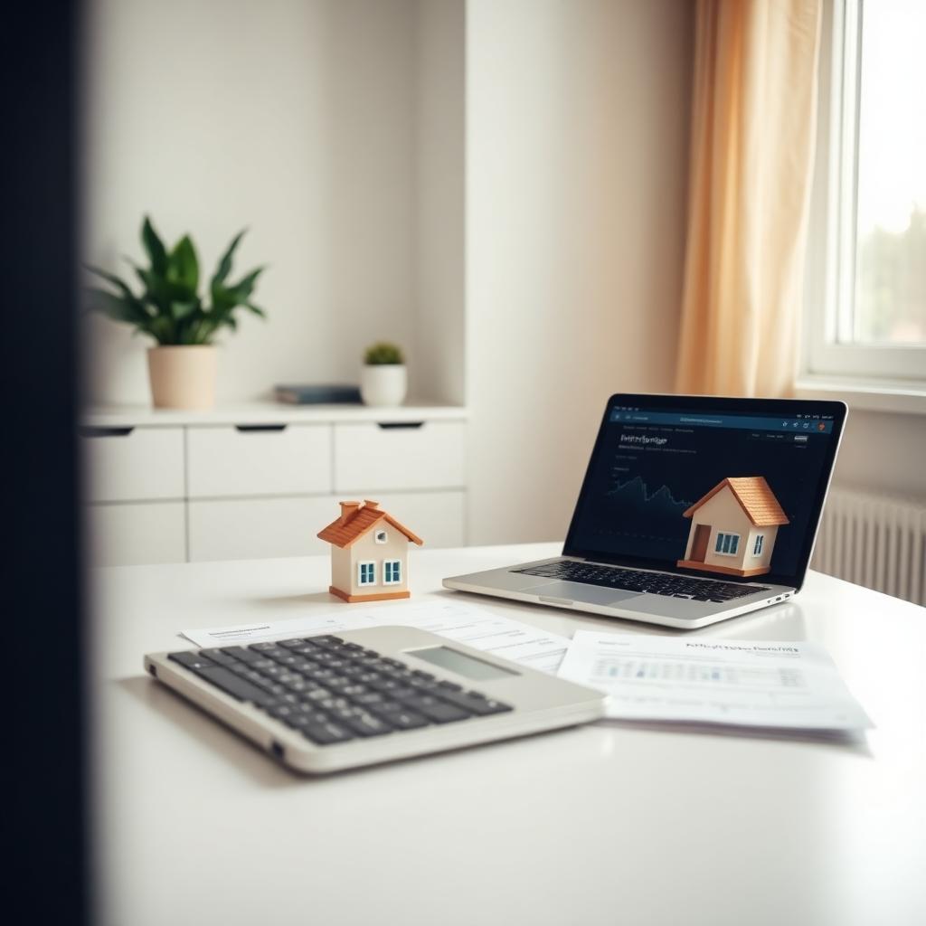 Mortgage calculator and financial documents on a modern Toronto home office desk